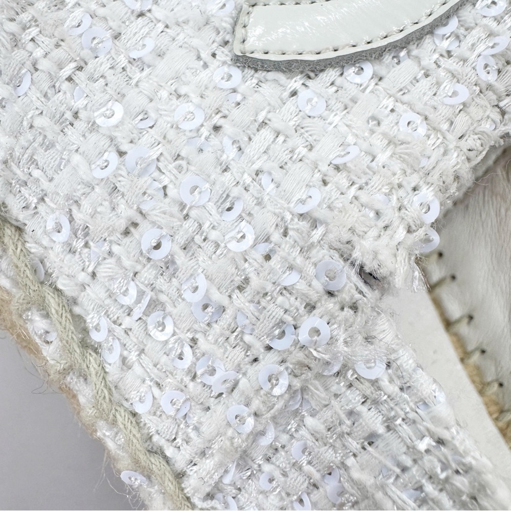 Chanel Tweed Sequin Logo Cap Toe Espadrilles Cream Size EU37 - Picture 14 of 16